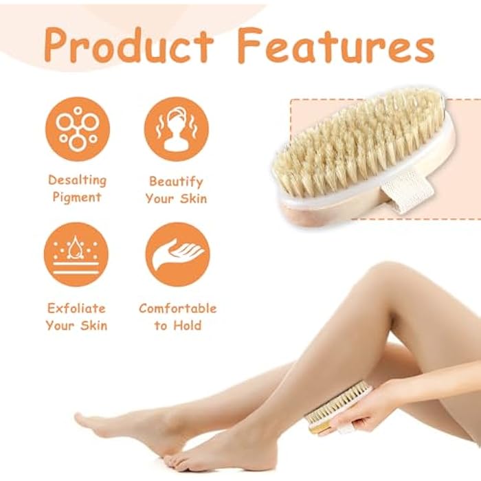 Dry Brush for Natural Body, Dry Massage Brush, for Exfoliation and Massage, Dry and Wet Use, Improving Blood Circulation and Lymphatic Drainage, Ideal for Flawless Skin - Image 4